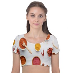 Masala Spices Food Velvet Short Sleeve Crop Top  by artworkshop