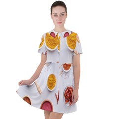 Masala Spices Food Short Sleeve Shoulder Cut Out Dress  by artworkshop