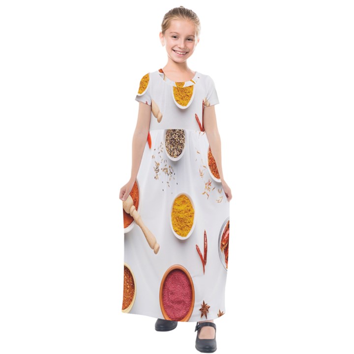 Masala Spices Food Kids  Short Sleeve Maxi Dress