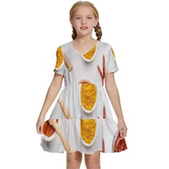 Masala Spices Food Kids  Short Sleeve Tiered Mini Dress