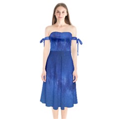 Milky Way Stars Night Sky Shoulder Tie Bardot Midi Dress by artworkshop