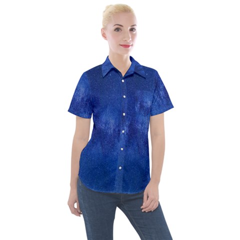 Milky Way Stars Night Sky Women s Short Sleeve Pocket Shirt by artworkshop