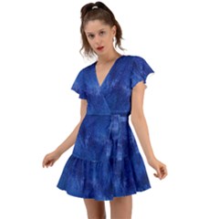 Milky Way Stars Night Sky Flutter Sleeve Wrap Dress by artworkshop