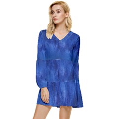 Milky Way Stars Night Sky Tiered Long Sleeve Mini Dress