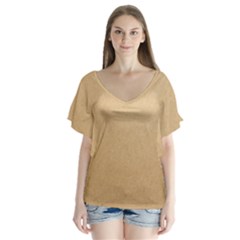 Paper Brown V-neck Flutter Sleeve Top by artworkshop