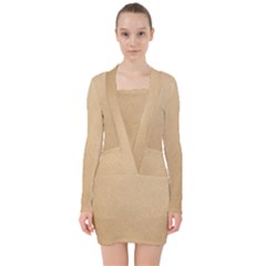 Paper Brown V-neck Bodycon Long Sleeve Dress by artworkshop