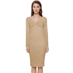 Paper Brown Long Sleeve V-neck Bodycon Dress 