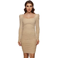 Paper Brown Women Long Sleeve Ruched Stretch Jersey Dress