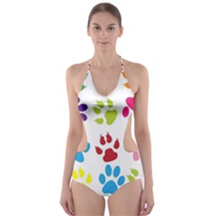 Paw Print Cut-out One Piece Swimsuit by artworkshop