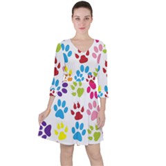 Paw Print Quarter Sleeve Ruffle Waist Dress by artworkshop