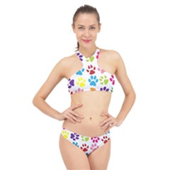 Paw Print High Neck Bikini Set by artworkshop