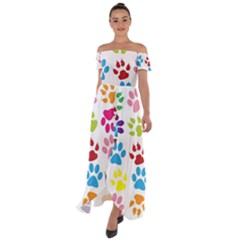 Paw Print Off Shoulder Open Front Chiffon Dress by artworkshop