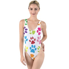 Paw Print High Leg Strappy Swimsuit by artworkshop