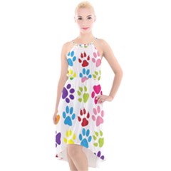 Paw Print High-low Halter Chiffon Dress  by artworkshop