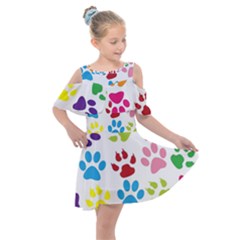 Paw Print Kids  Shoulder Cutout Chiffon Dress by artworkshop