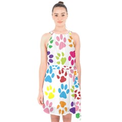 Paw Print Halter Collar Waist Tie Chiffon Dress by artworkshop