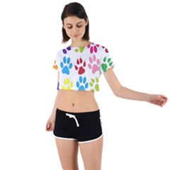 Paw Print Tie Back Short Sleeve Crop Tee by artworkshop