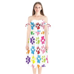 Paw Print Shoulder Tie Bardot Midi Dress by artworkshop