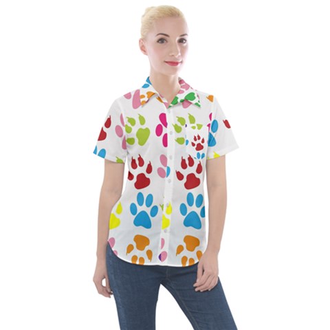 Paw Print Women s Short Sleeve Pocket Shirt by artworkshop