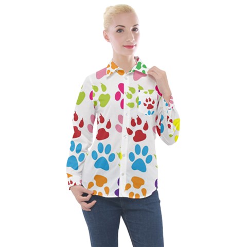 Paw Print Women s Long Sleeve Pocket Shirt by artworkshop