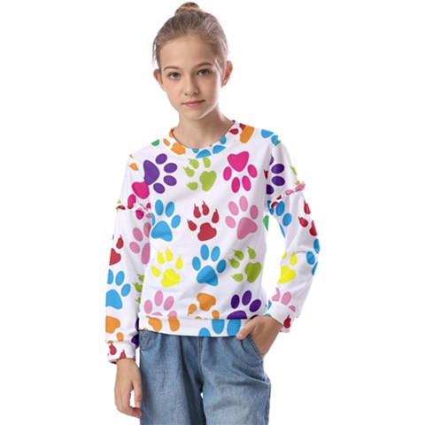 Paw Print Kids  Long Sleeve Tee With Frill  by artworkshop