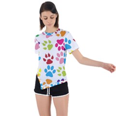 Paw Print Asymmetrical Short Sleeve Sports Tee by artworkshop