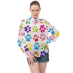 Paw Print High Neck Long Sleeve Chiffon Top by artworkshop