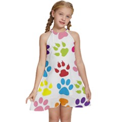 Paw Print Kids  Halter Collar Waist Tie Chiffon Dress by artworkshop