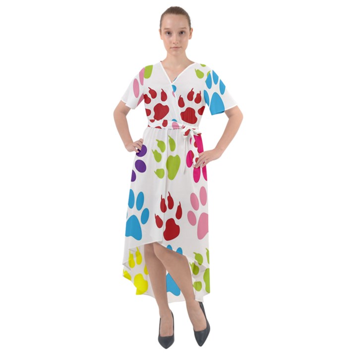 Paw Print Front Wrap High Low Dress