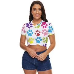 Paw Print Side Button Cropped Tee by artworkshop