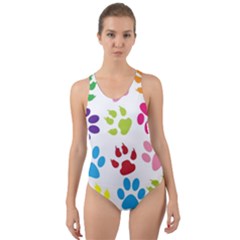 Paw Print Cut-out Back One Piece Swimsuit by artworkshop