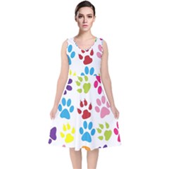 Paw Print V-neck Midi Sleeveless Dress  by artworkshop