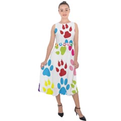 Paw Print Midi Tie-back Chiffon Dress