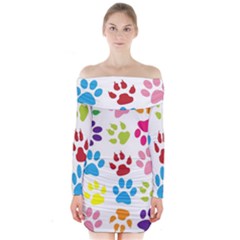 Paw Print Long Sleeve Off Shoulder Dress by artworkshop