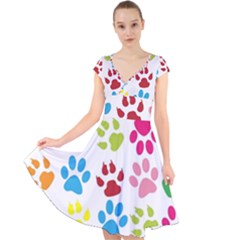 Paw Print Cap Sleeve Front Wrap Midi Dress by artworkshop