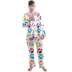 Paw Print Men s Long Sleeve Satin Pajamas Set by artworkshop