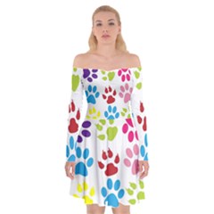 Paw Print Off Shoulder Skater Dress by artworkshop