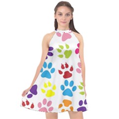 Paw Print Halter Neckline Chiffon Dress  by artworkshop