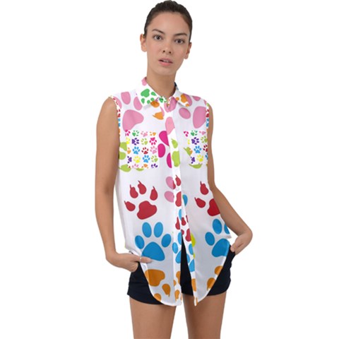 Paw Print Sleeveless Chiffon Button Shirt by artworkshop