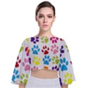 Paw Print Tie Back Butterfly Sleeve Chiffon Top View1