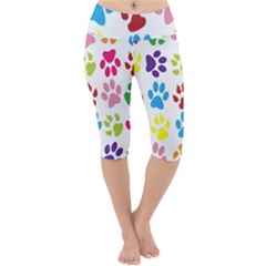 Paw Print Lightweight Velour Cropped Yoga Leggings by artworkshop