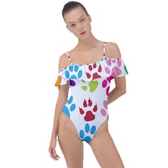 Paw Print Frill Detail One Piece Swimsuit by artworkshop