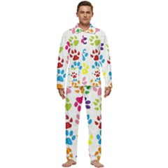 Paw Print Men s Long Sleeve Velvet Pocket Pajamas Set by artworkshop