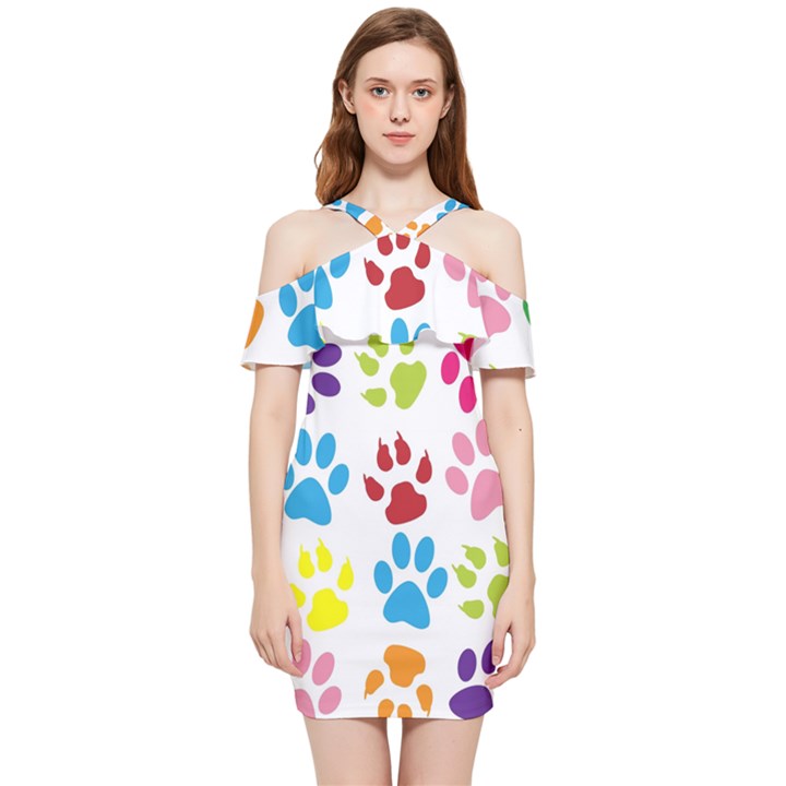 Paw Print Shoulder Frill Bodycon Summer Dress