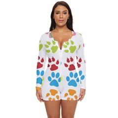 Paw Print Long Sleeve Boyleg Swimsuit by artworkshop