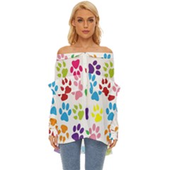 Paw Print Off Shoulder Chiffon Pocket Shirt by artworkshop