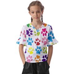 Paw Print Kids  V-neck Horn Sleeve Blouse by artworkshop