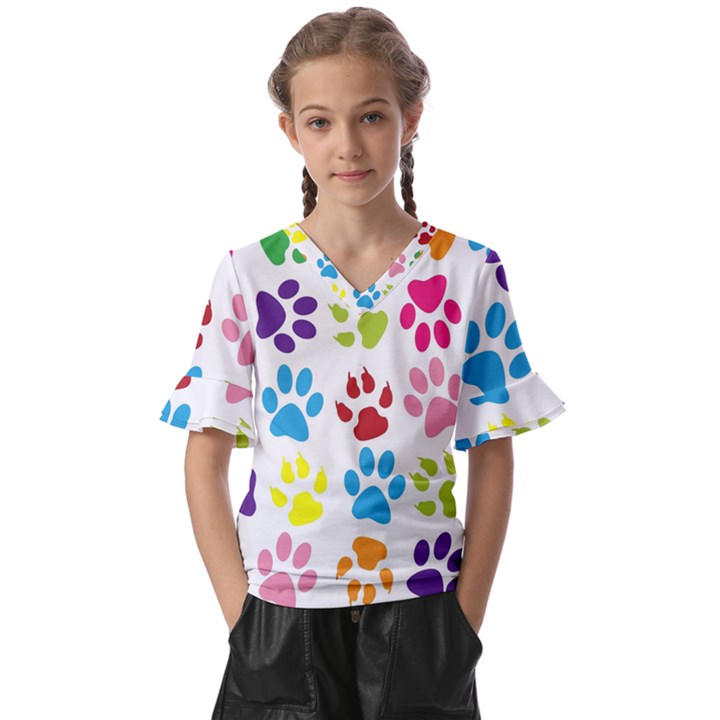 Paw Print Kids  V-Neck Horn Sleeve Blouse