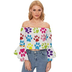 Paw Print Off Shoulder Flutter Bell Sleeve Top by artworkshop