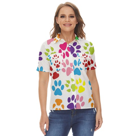 Paw Print Women s Short Sleeve Double Pocket Shirt by artworkshop